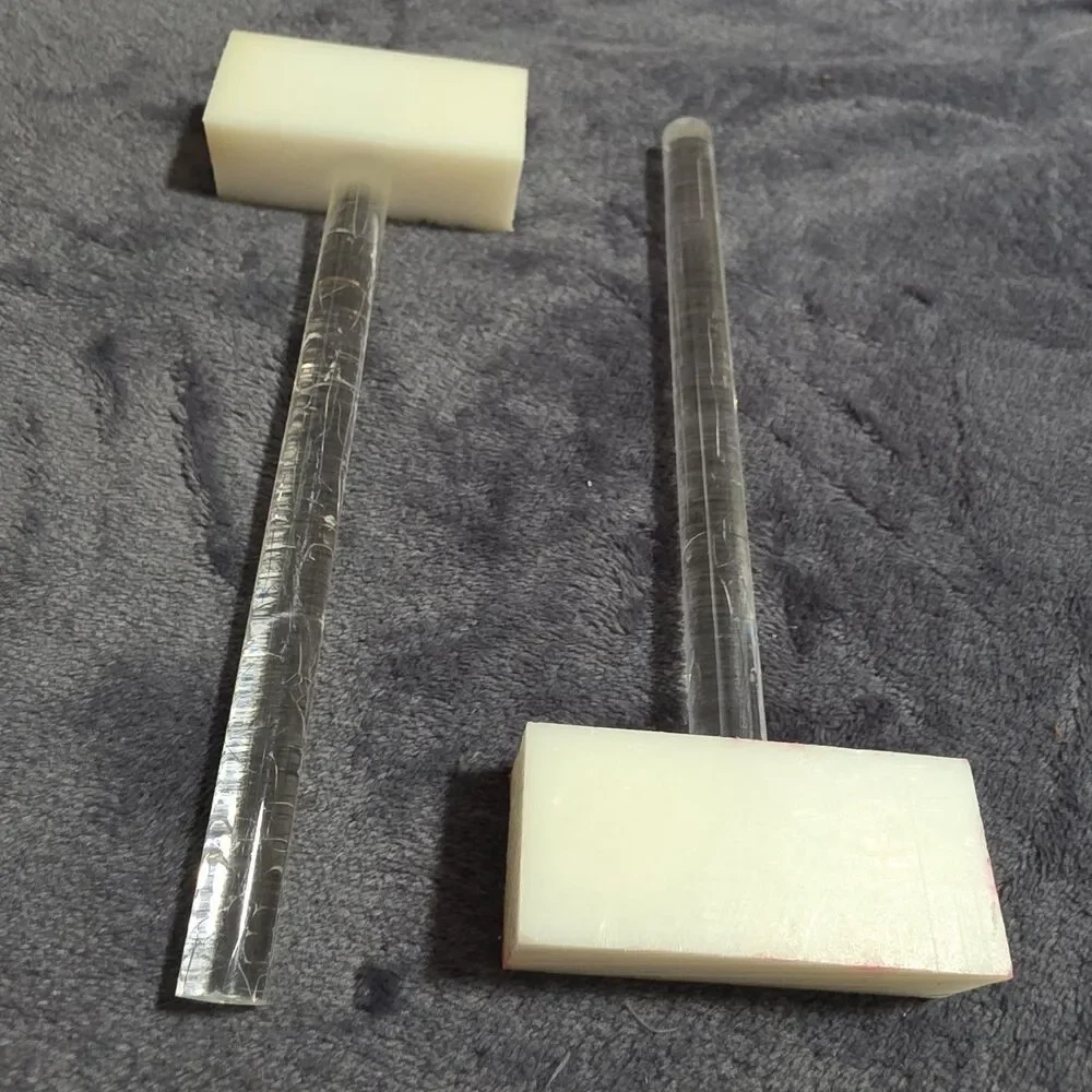 2 Rare VINTAGE 1950s White BAKELITE SquareHead Clear LUCITE Handle Hammer Mallet
